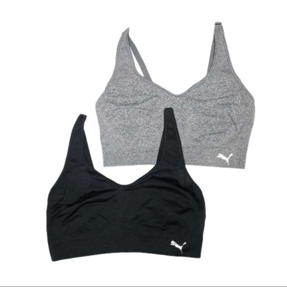 NEW PUMA 2 Pack Seamless Active Performance Sports Bra - Black / Gray - Picture 3 of 10